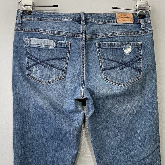 Aeropostale Bayla Skinny Jeans Size 6 Blue Distressed Patchwork Denim Low Rise - Picture 4 of 12